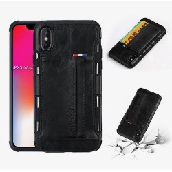 Iphone XR - Coque-Cartes-Effet cuir-Noir