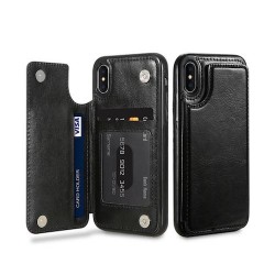 Iphone XR - Coque-Cartes-Effet cuir-Noir