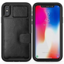 Iphone X - XS - Coque-Cartes-Effet cuir-Noir