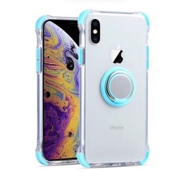 Iphone X - XS - Coque-Transparent-Coins bleu