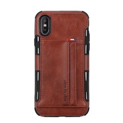 Iphone XS Max - Coque-Cartes-Effet cuir-Brun