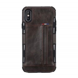 Iphone XS Max - Coque-Cartes-Effet cuir-Brun foncé