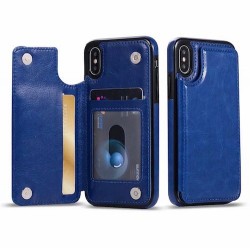 Iphone XS Max - Coque-Cartes-Effet cuir-Bleu