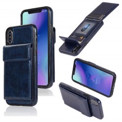 Iphone XS Max - Coque-Cartes-Effet cuir-Bleu marine