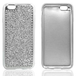 phone SE - 8 - 7 - Coque-Silicone-Strass-Argent